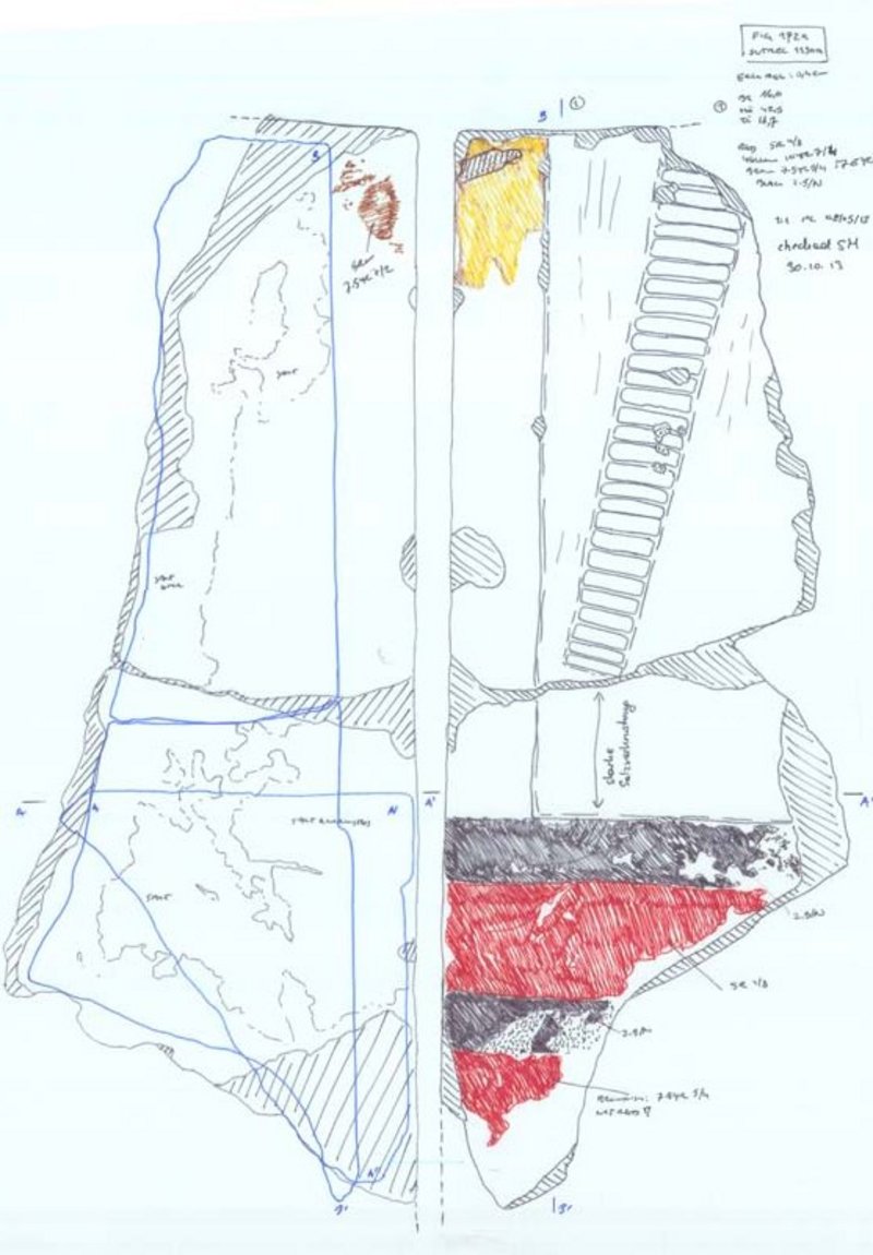 Primärzeichnung eines Relieffragmentes vom Taltempel der Knickpyramide